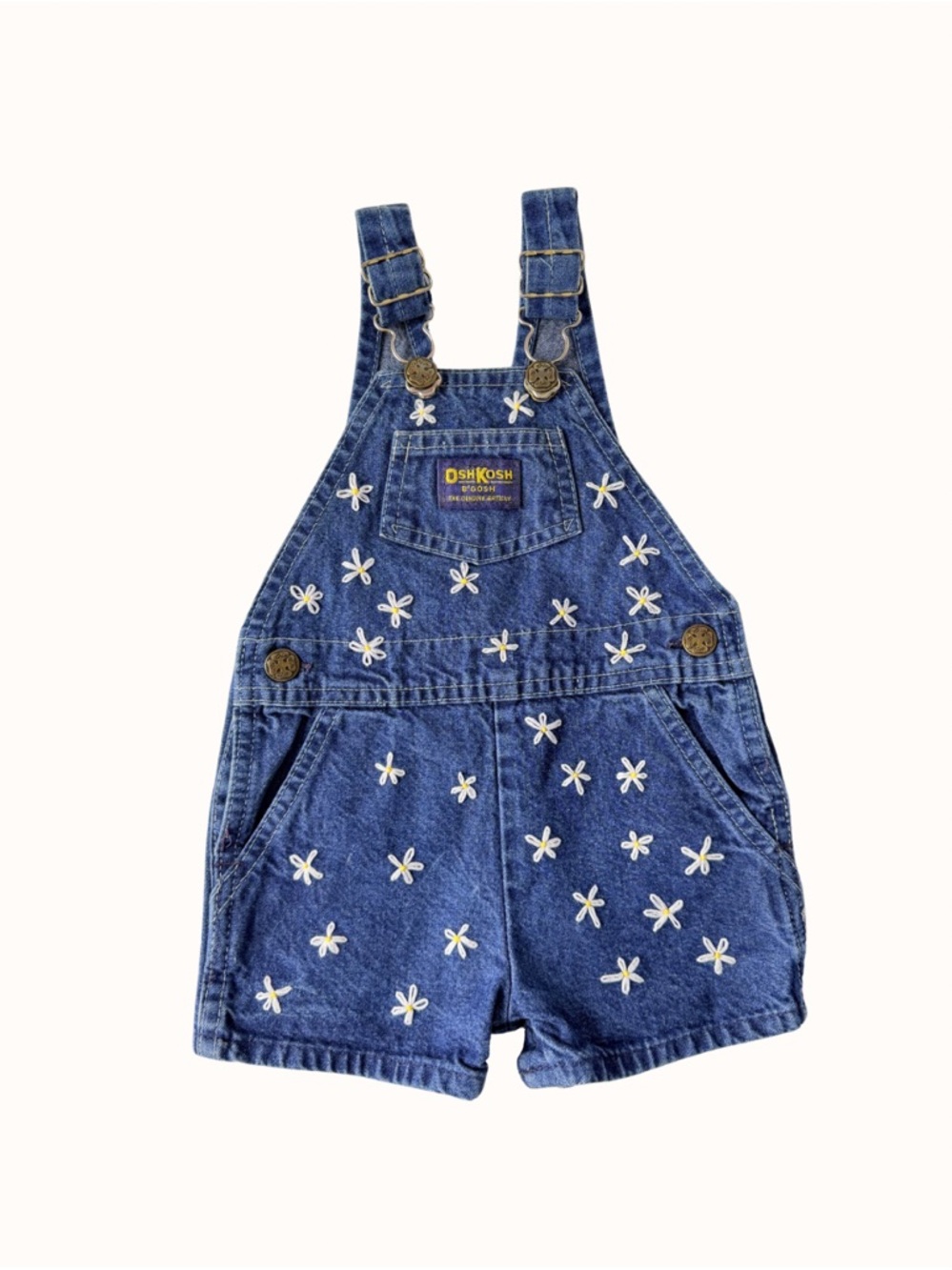 Vintage OshKosh 12M Dark Blue Denim Daisy Embroidered Shortalls